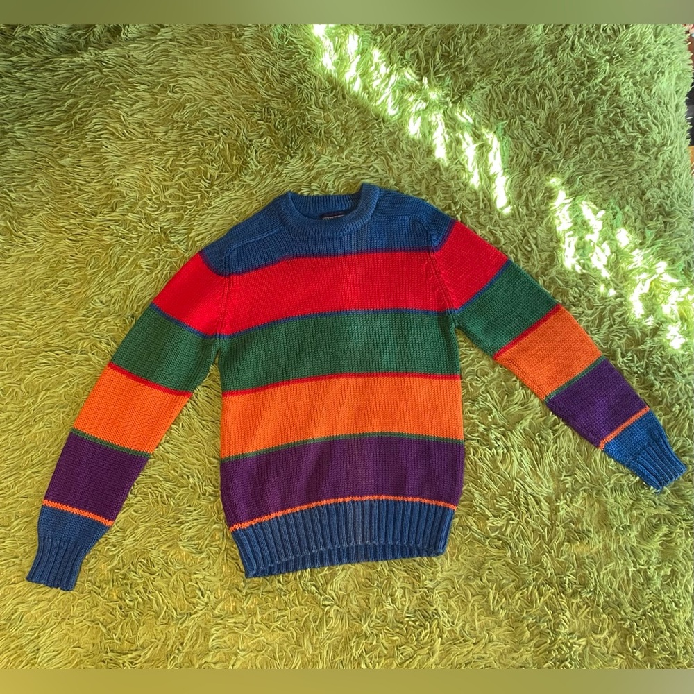 VTG Lands’ End Colorblock Striped Sweater Thick 100% Pure Wool Medium Multicolor